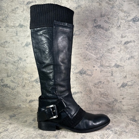 Apepazza Shoes - Apepazza ZEBU Black Leather Knit Combat Boots Italian Designer Size 7.5